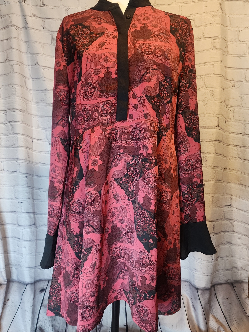 Women's Retro Inspired Patterned Long Sleeve Tunic Dress